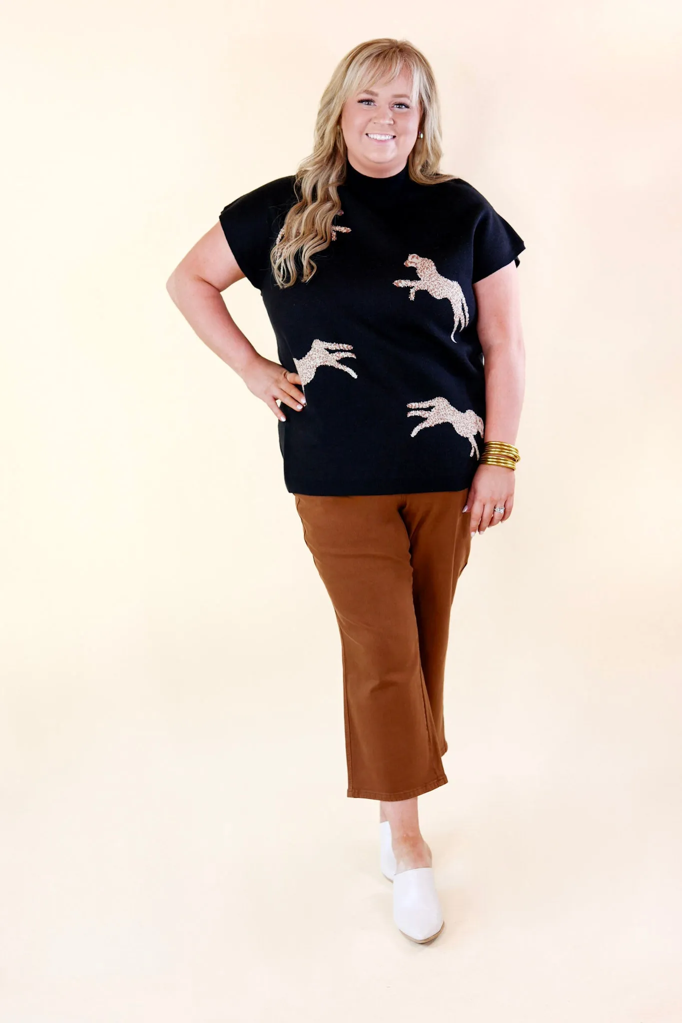 Upscale Charm Cheetah Print Sweater Top in Black