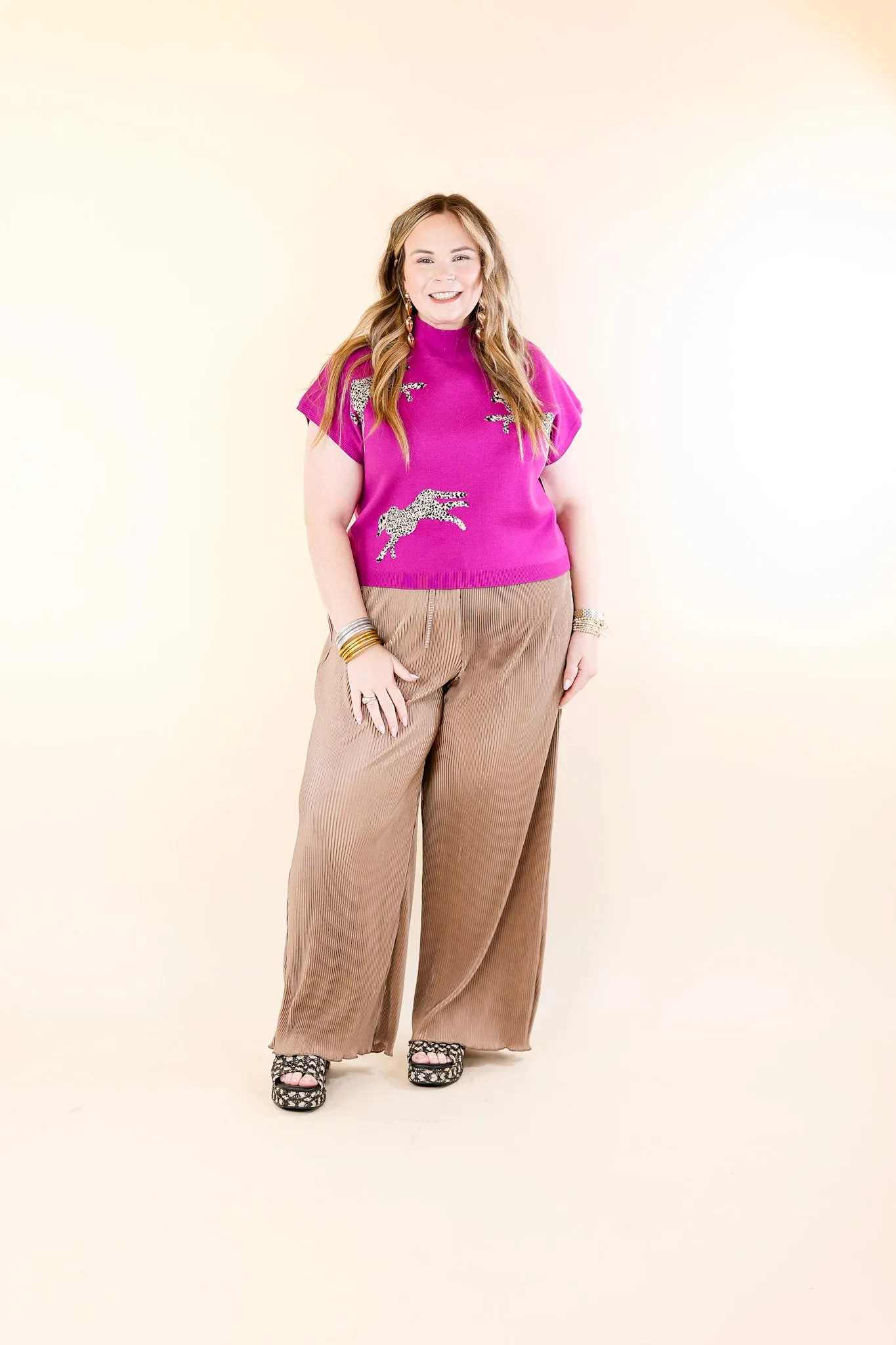 Upscale Charm Cheetah Print Sweater Top in Magenta Purple