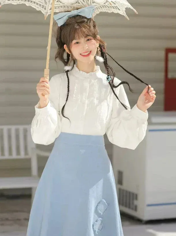 Vest Blue Forest Ruffle Butterfly Skirt China Blue Shirt