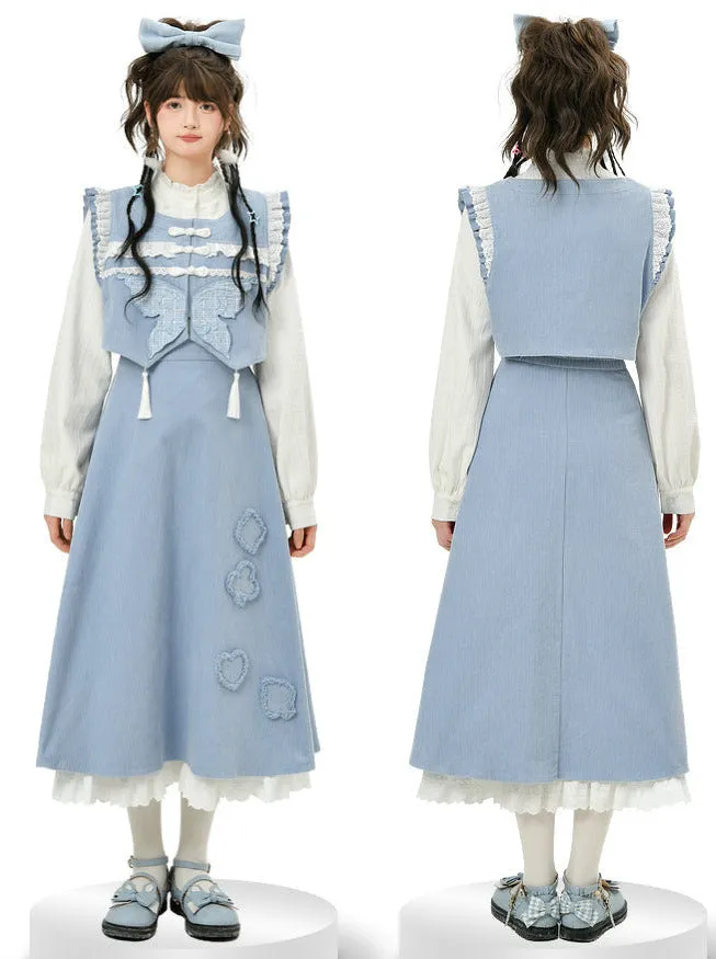 Vest Blue Forest Ruffle Butterfly Skirt China Blue Shirt
