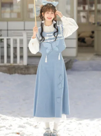 Vest Blue Forest Ruffle Butterfly Skirt China Blue Shirt