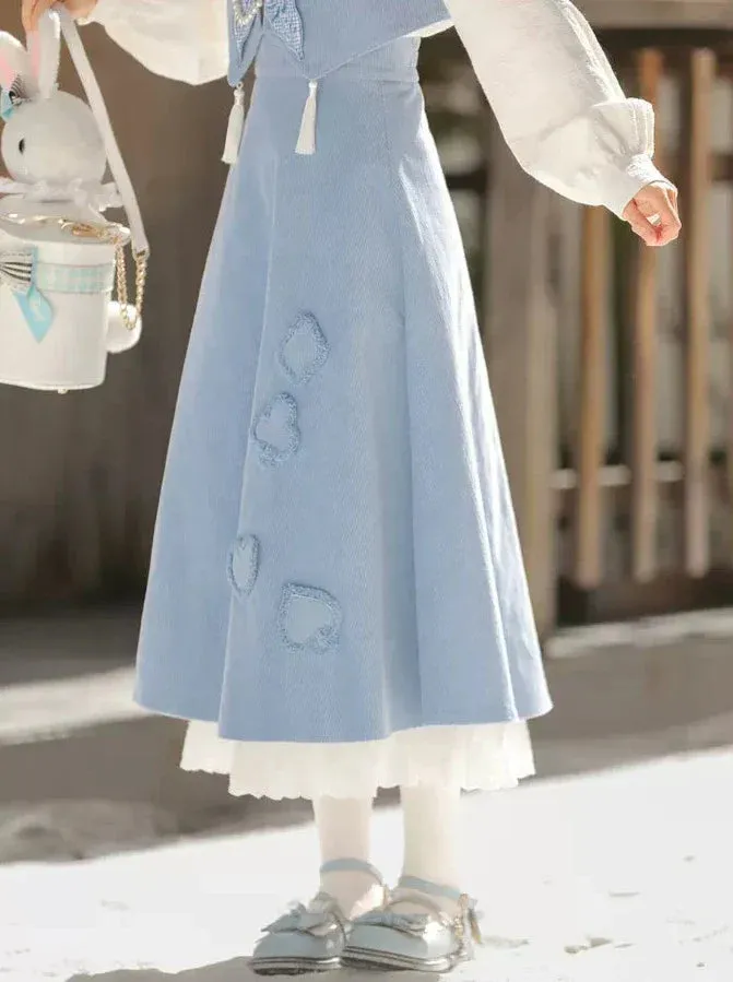 Vest Blue Forest Ruffle Butterfly Skirt China Blue Shirt