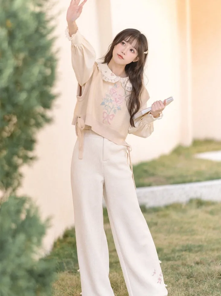 Vest Skirt Sweater   Yellow Jacquard Knit   Ribbon Knit