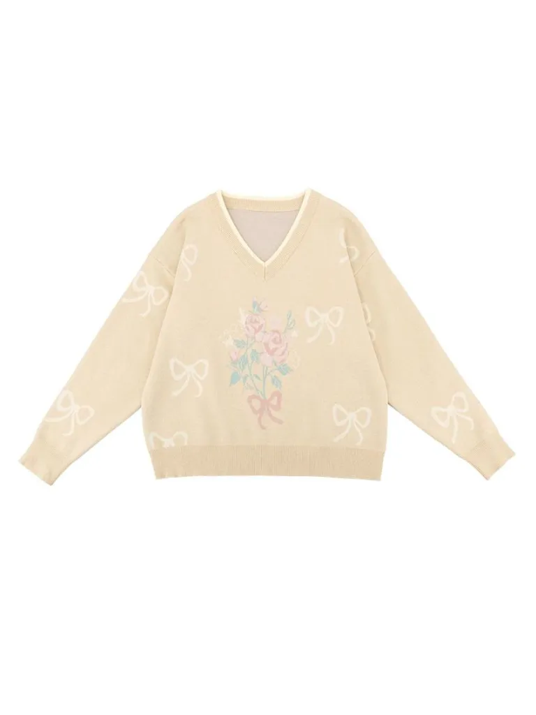 Vest Skirt Sweater   Yellow Jacquard Knit   Ribbon Knit