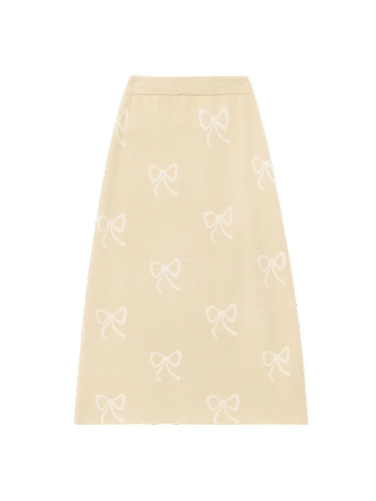 Vest Skirt Sweater   Yellow Jacquard Knit   Ribbon Knit