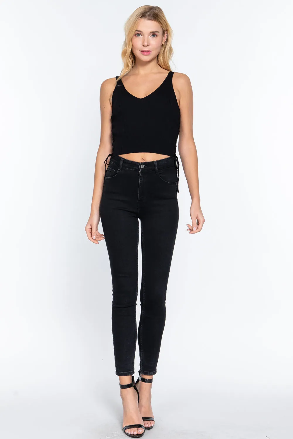 Women's V-neck Side Ruched Sweater Top