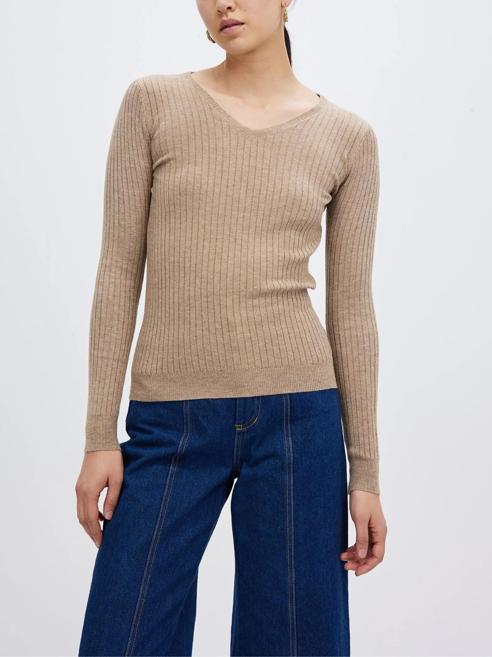 Women's V-neck Sweater Brown Top by Kaja Clothing - Chipo Top