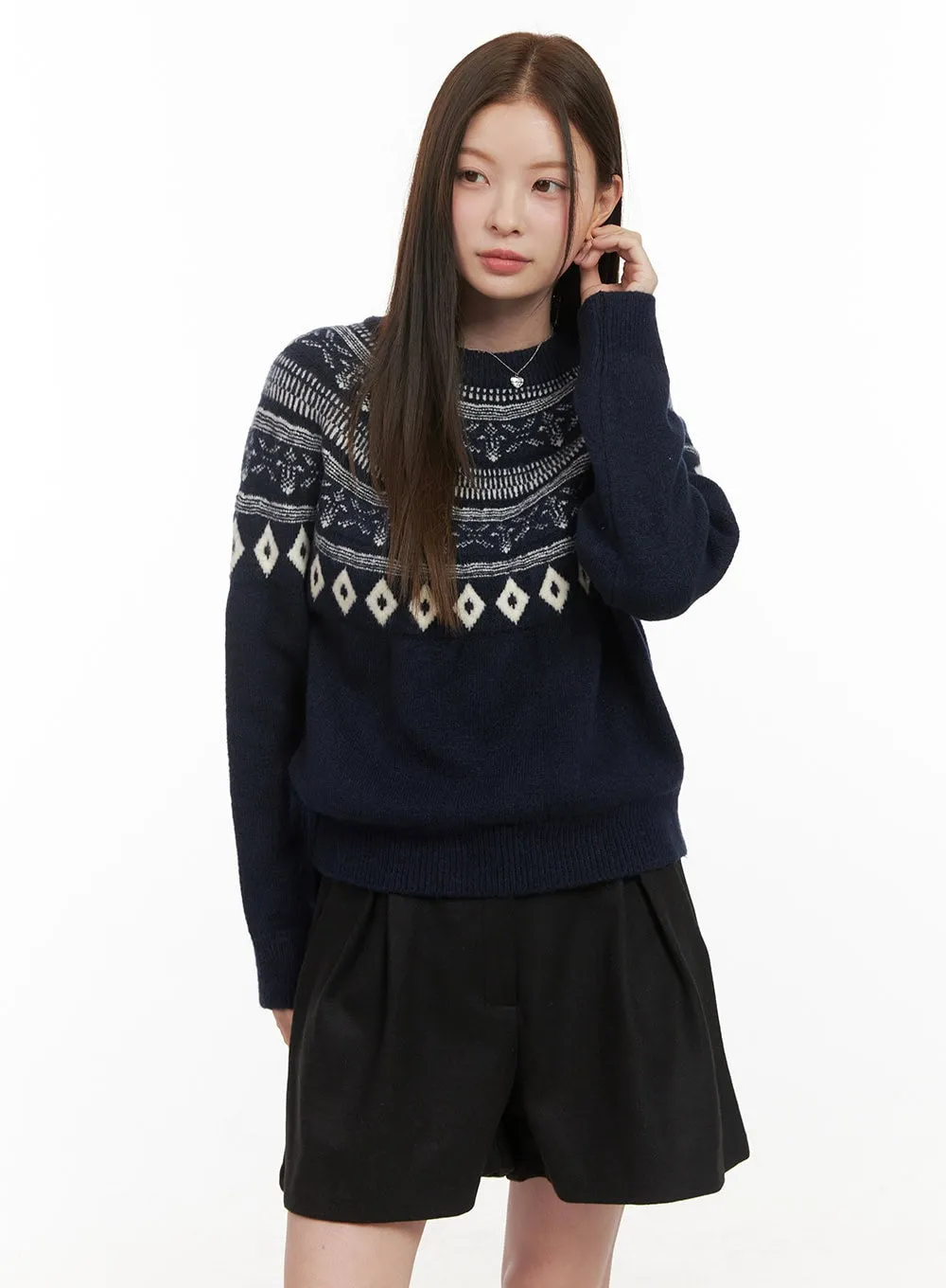 Wool-Blend Nordic Print Sweater OD412