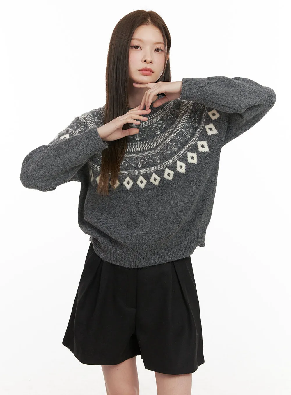 Wool-Blend Nordic Print Sweater OD412