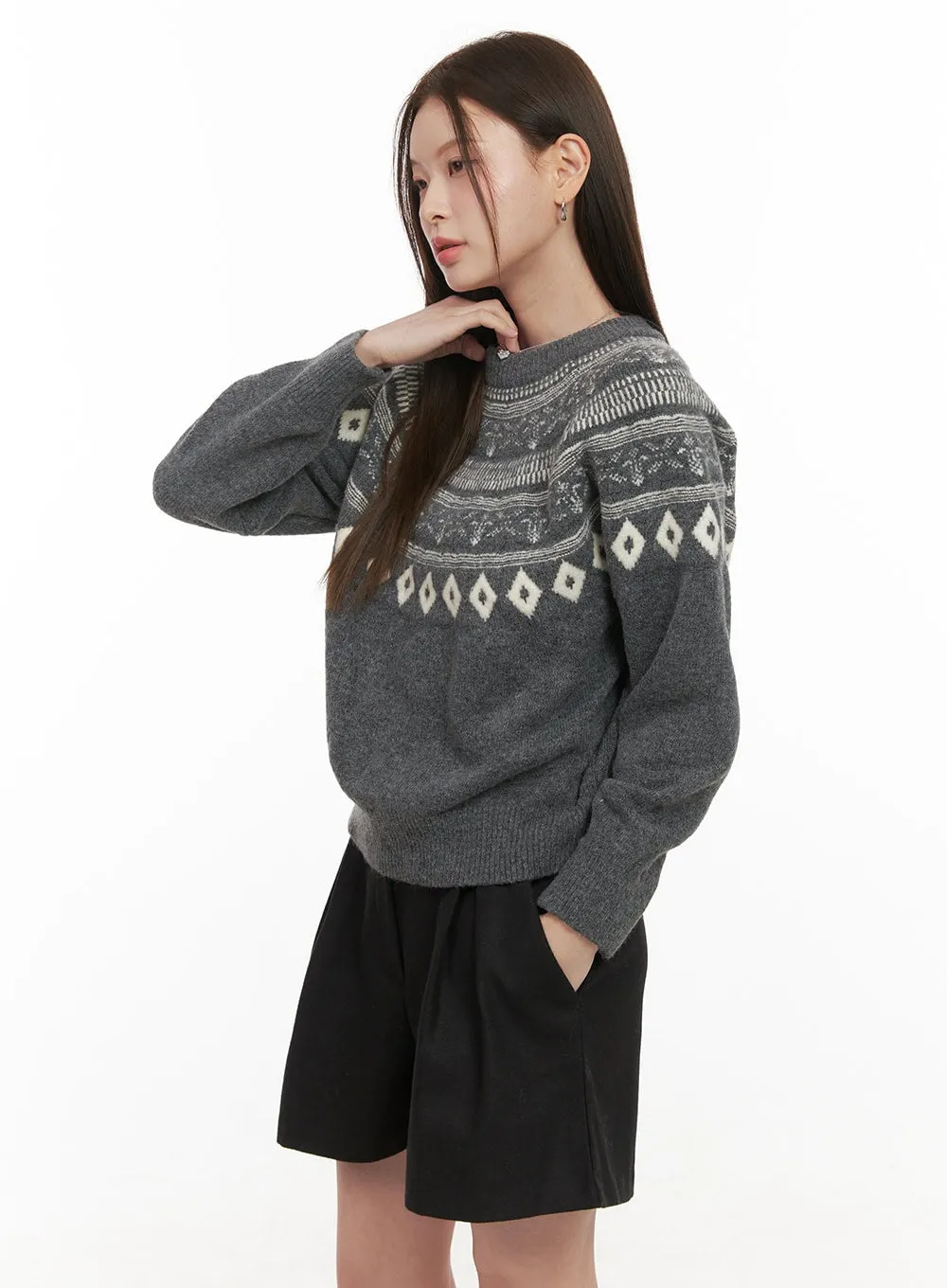Wool-Blend Nordic Print Sweater OD412